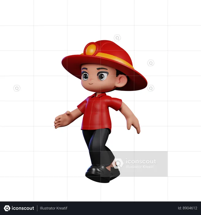 Lindo pequeño bombero corriendo pose  3D Illustration