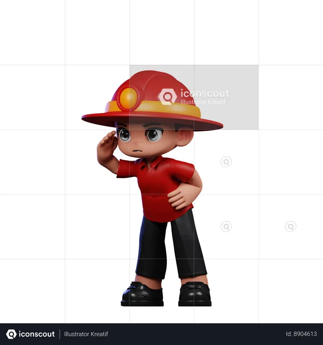 Lindo pequeño bombero dando pose de mirada  3D Illustration