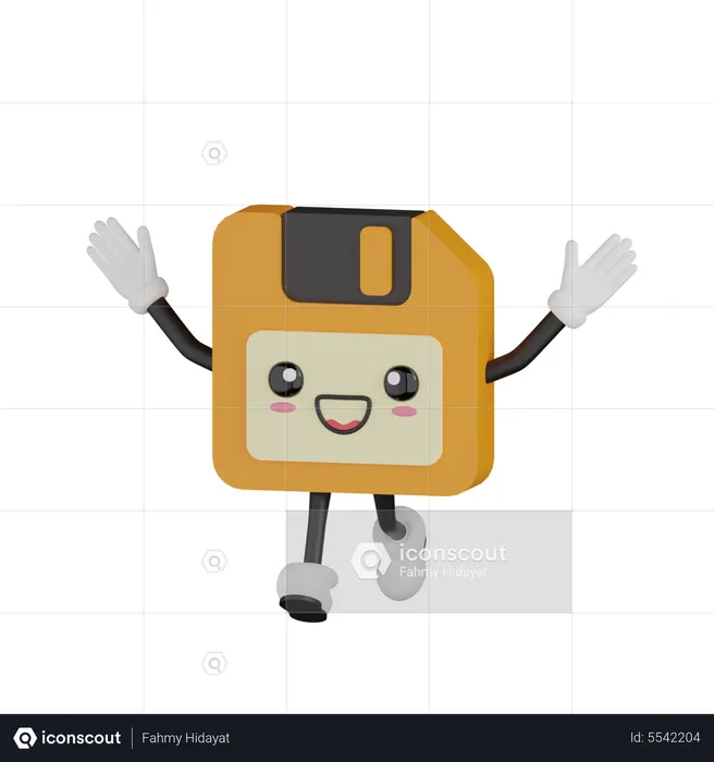 Lindo personaje de disquete corriendo  3D Icon