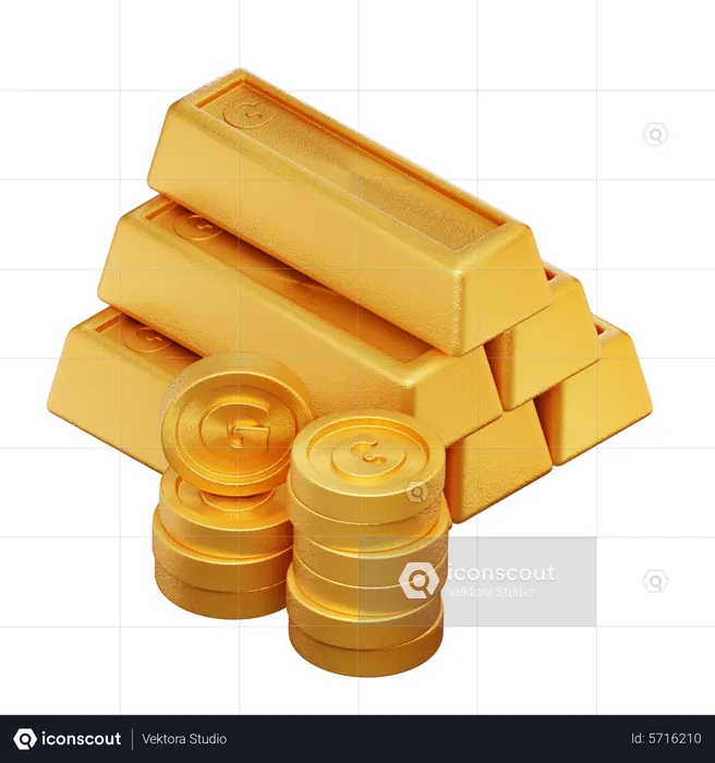 Lingot d'or et pièce d'or  3D Icon