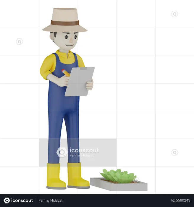 Agriculteur faisant la liste  3D Illustration