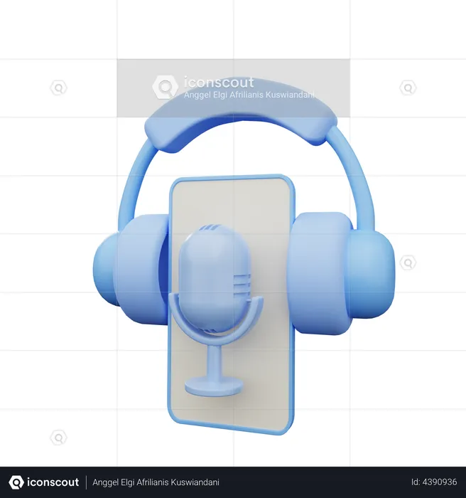 Listening podcast on smartphone  3D Illustration