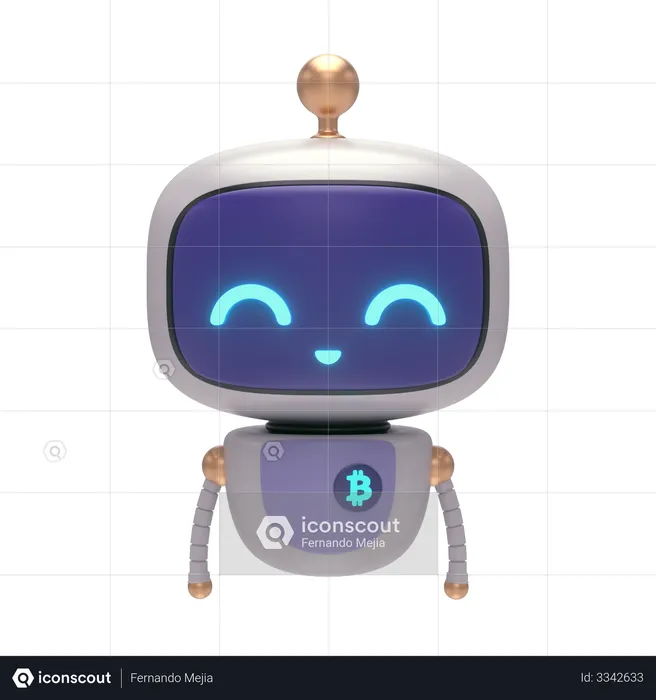 Little Bot with Bitcoin  3D Illustration