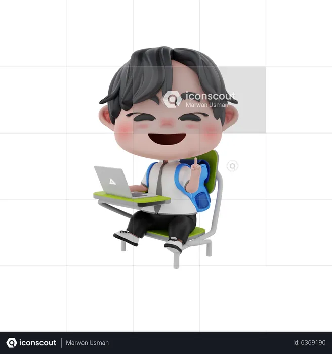 Little boy attending online class on laptop  3D Illustration