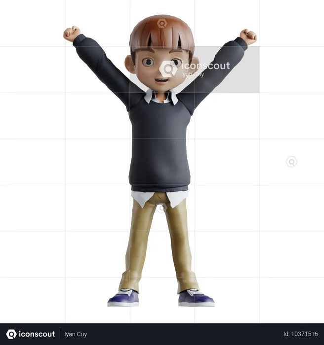 Little Boy Feeling Happy While Standing With Open Hands  3D Illustration