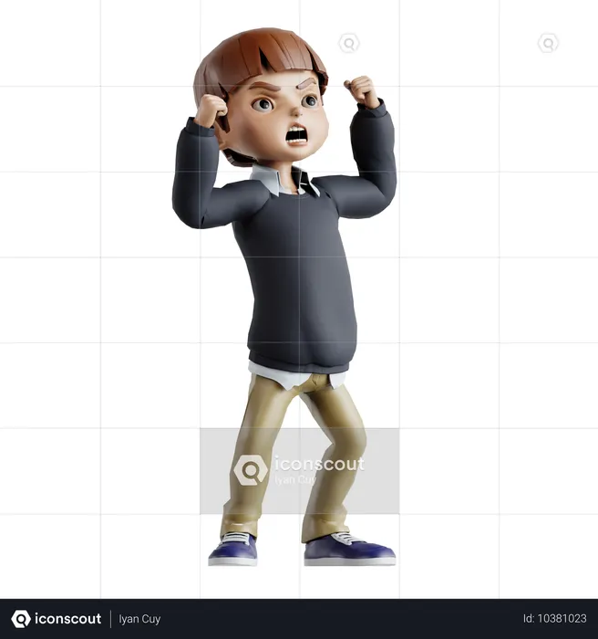 Little Boy Giving Success Pose  3D Illustration