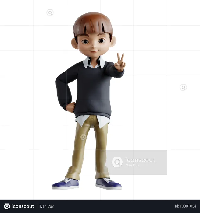 Little Boy Giving Victory Pose  3D Illustration