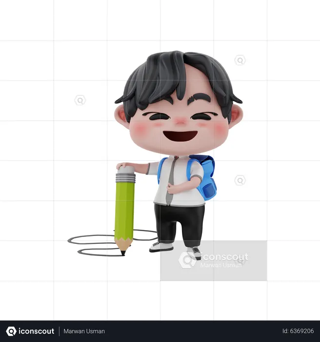 Little boy holding pencil  3D Illustration