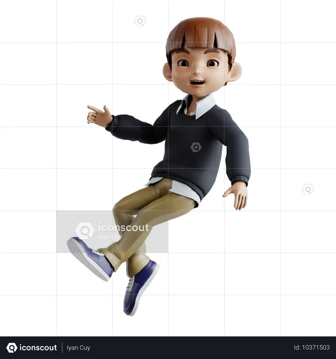 Little Boy Jumping In Air  3D Illustration