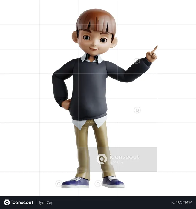 Little Boy Pointing Something Left  3D Illustration