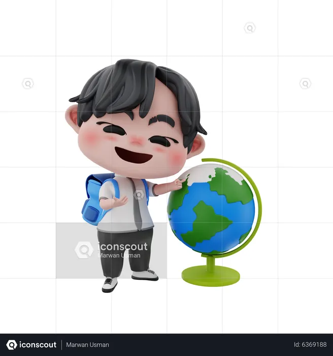 Little boy showing globe  3D Illustration