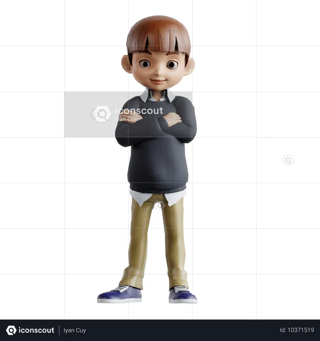 Little Boy Standing With Folding Hands  3D Illustration