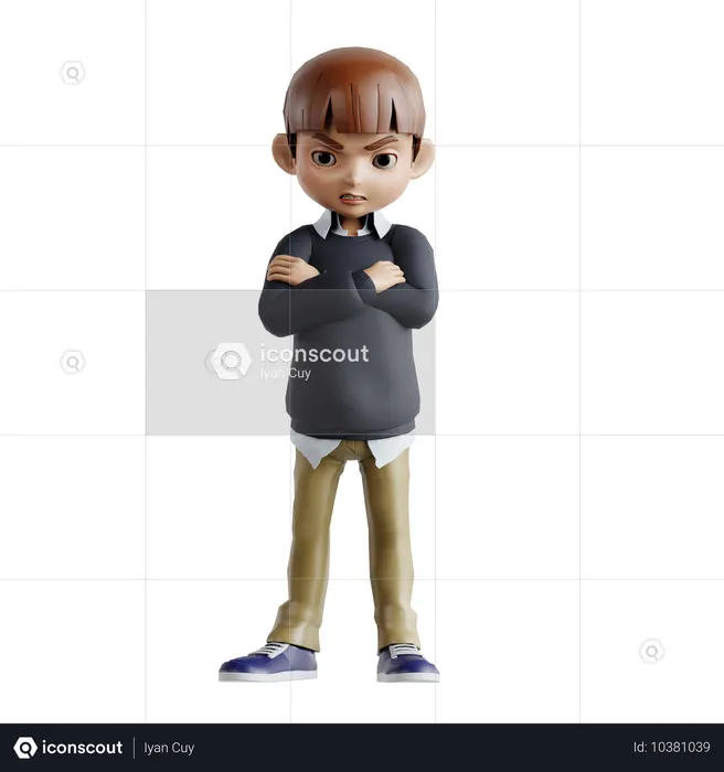 Little Boy Standing With Folding Hands  3D Illustration