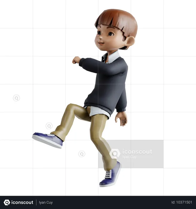 Little Boy Walking  3D Illustration