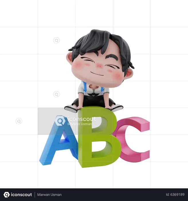 Little boy with alphabets  3D Illustration