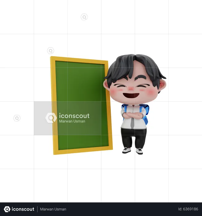 Little boy with green board  3D Illustration