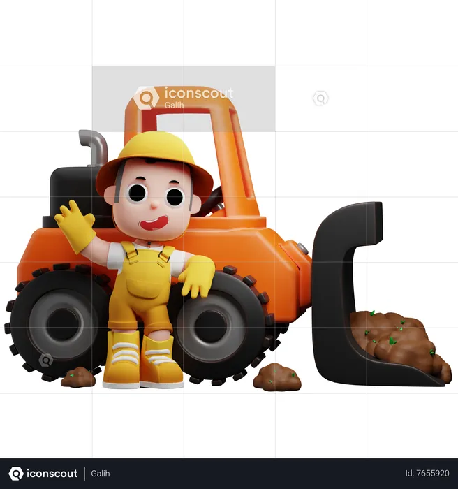 Little Gardener And Truck  3D Illustration
