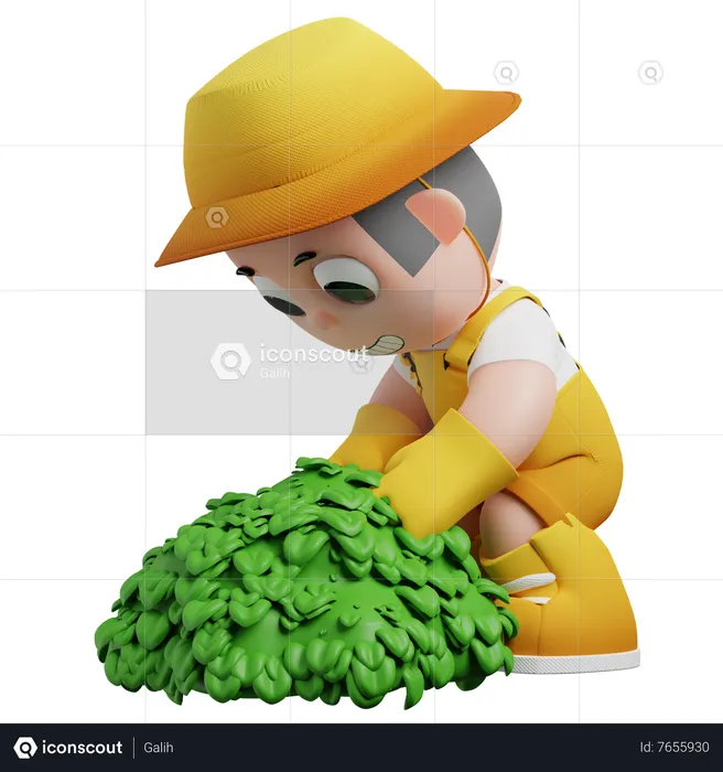 Little Gardener Treating Bushes  3D Illustration