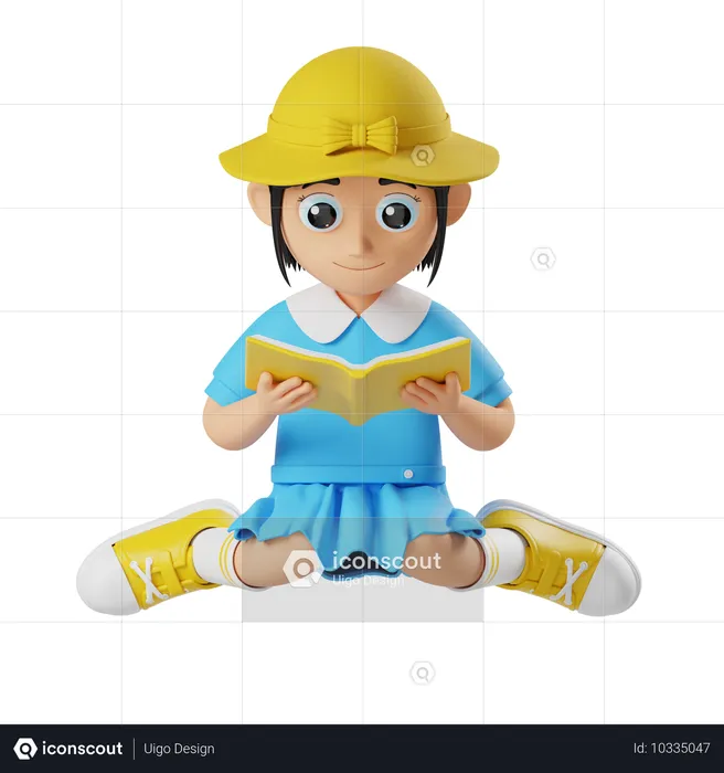 Little girl holding book while reading book  3D Illustration