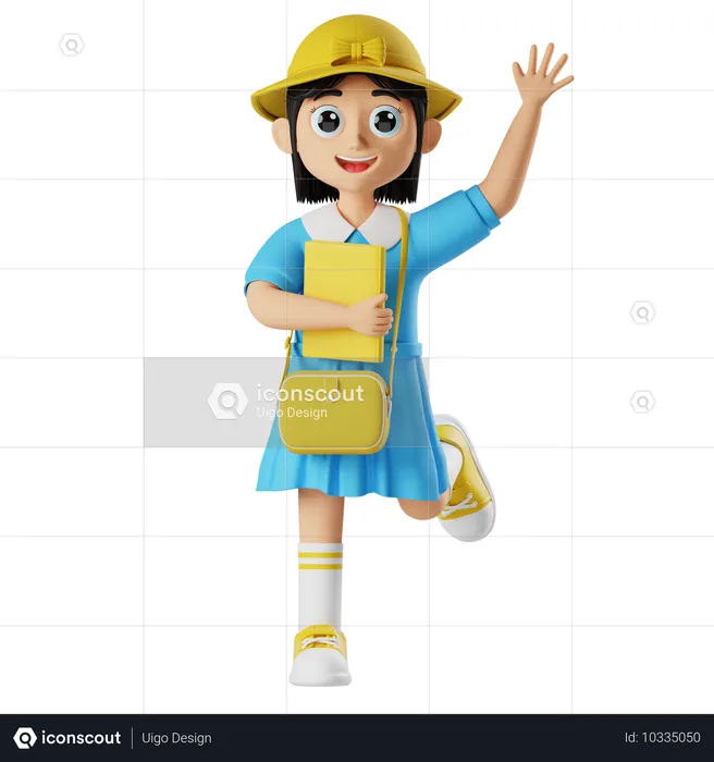 Little girl holding book while waving hand  3D Illustration