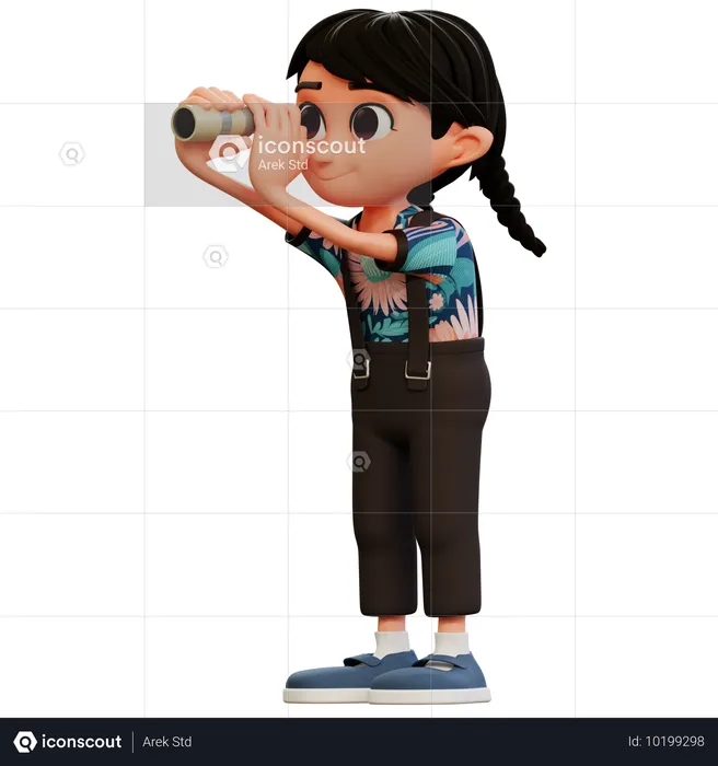 Little Girl Looking With Binoculars  3D Illustration