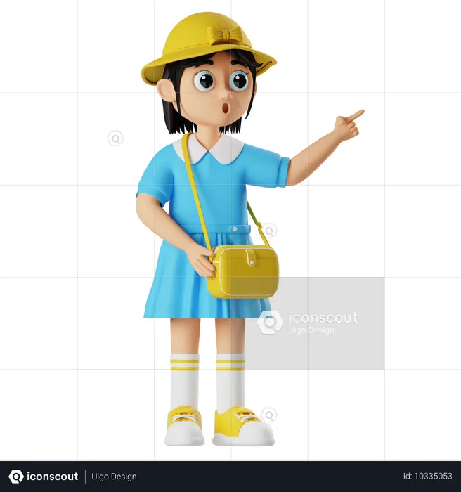 Little girl pointing something with shocking expression  3D Illustration