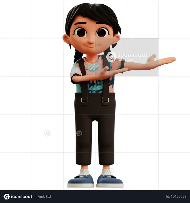 Little Girl Posing Showing Something  3D Illustration