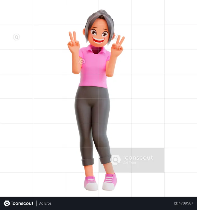 Little girl showing victory sign  3D Illustration