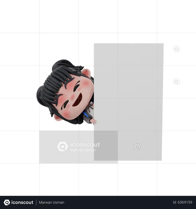 Little girl standing with blank board  3D Illustration