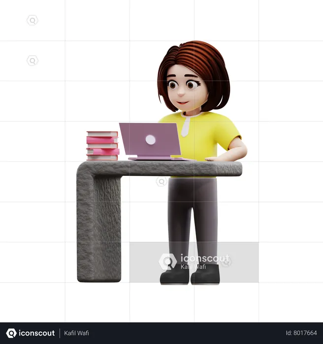 Little girl using laptop for online study  3D Illustration