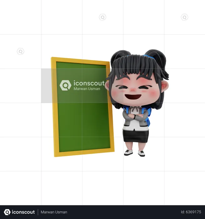 Little girl with green board  3D Illustration
