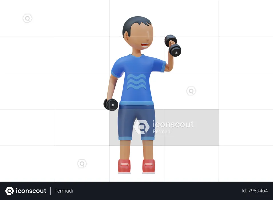 Little kid do workout with lift dumbbell  3D Illustration