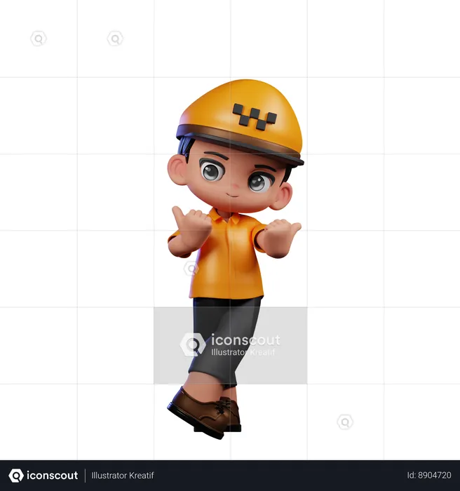Little Taxi Driver Pointing at Side  3D Illustration