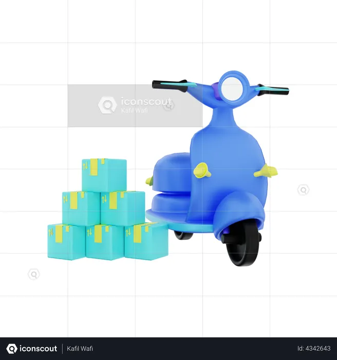 Livraison de colis en scooter  3D Illustration