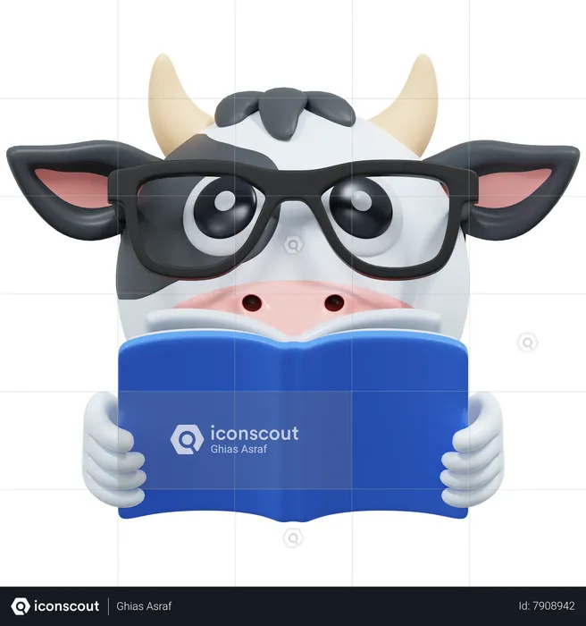 Livre de lecture de vache Emoji 3D Icon