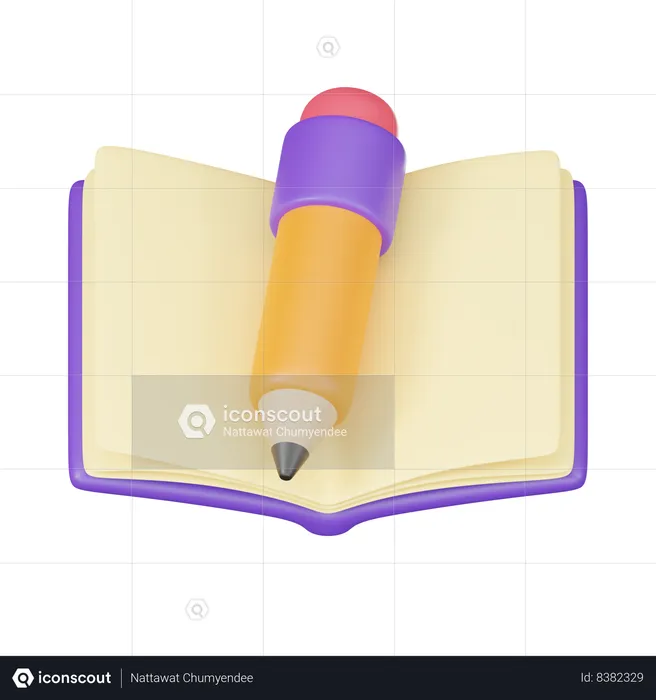 Livre ouvert avec un crayon  3D Icon