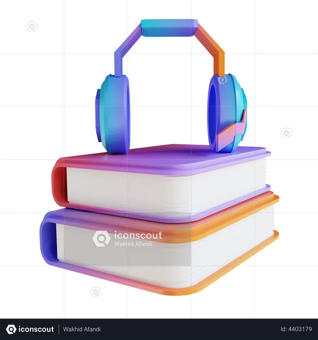 Livres et casque  3D Illustration