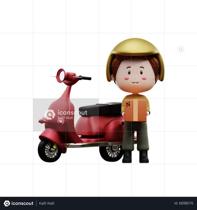 Livreur avec scooter  3D Illustration