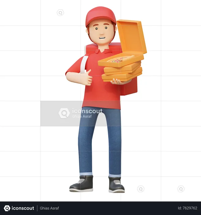 Livreur faisant la livraison de pizza  3D Illustration