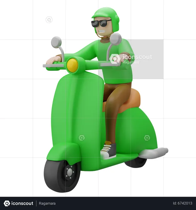 Livreur sur scooter  3D Illustration