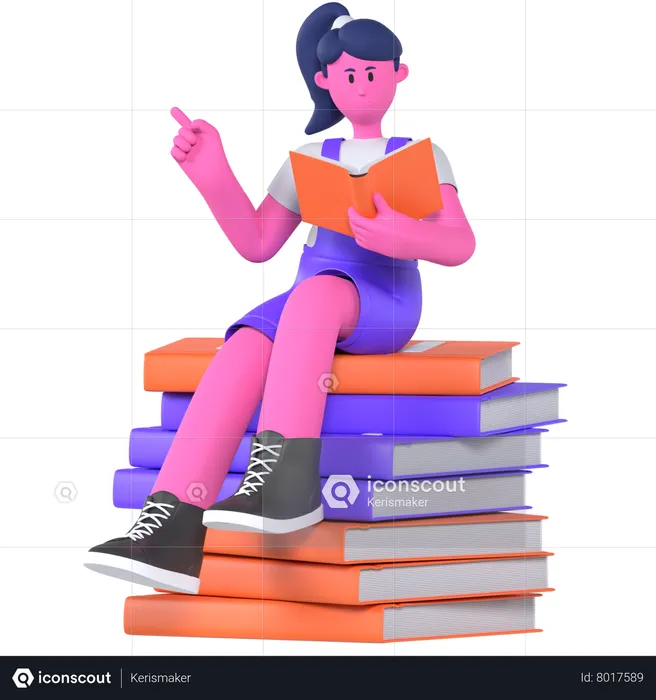 Livro de leitura de menina  3D Illustration