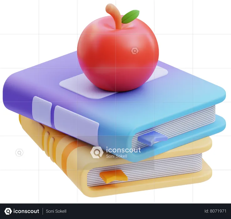 Livros e frutas de maçã  3D Icon