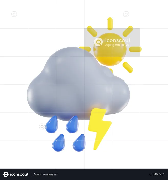 Llovizna con truenos durante el día  3D Icon