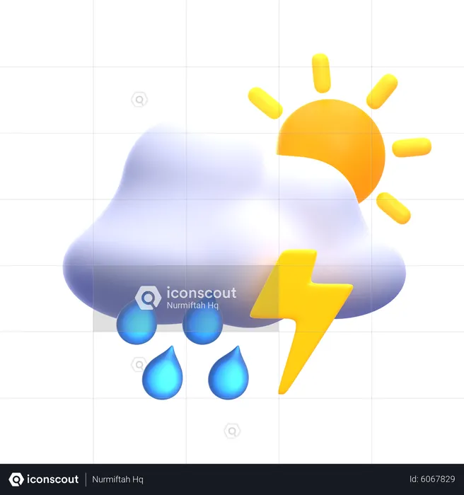 Llovizna con truenos durante el día  3D Icon