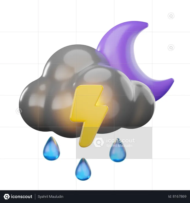 Llovizna relámpago en la noche  3D Icon