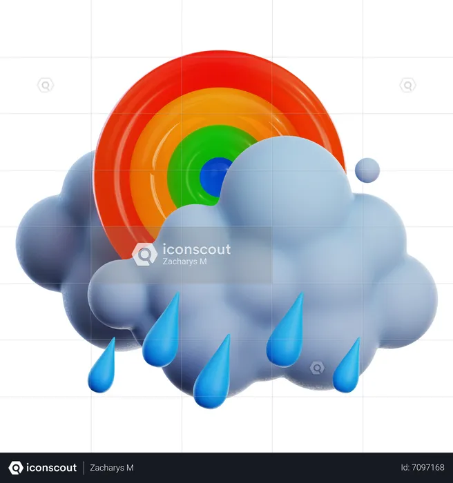 Fuertes lluvias con arcoiris  3D Icon