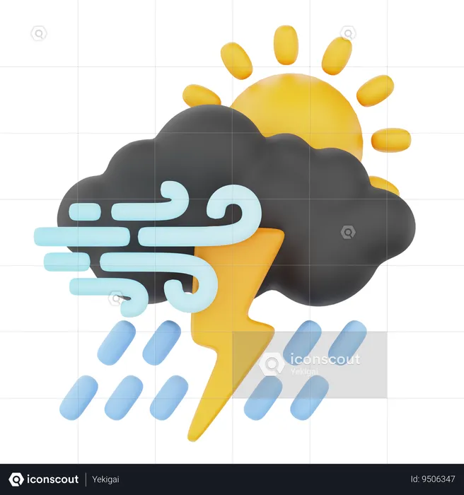 Día de tormenta con viento y lluvia intensa  3D Icon