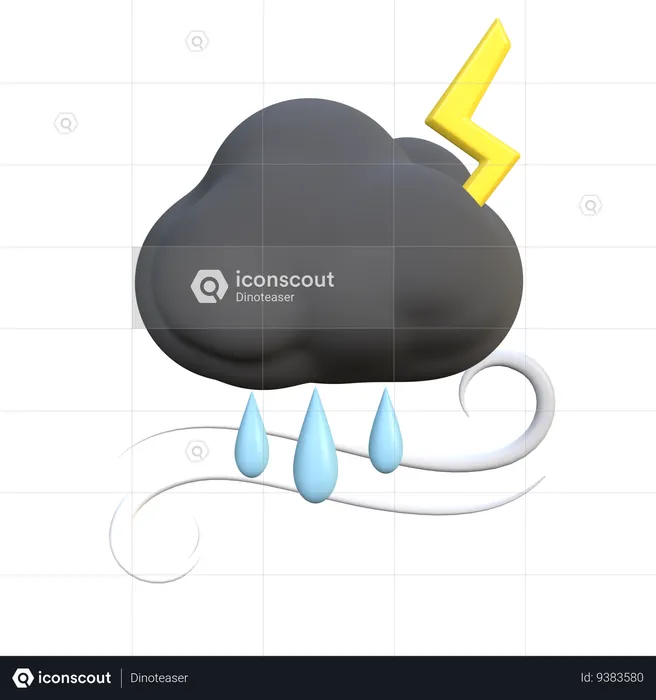 Lluvia relámpago viento y tormenta  3D Icon