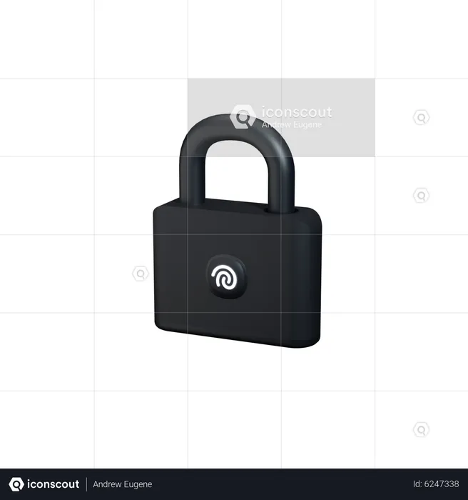 Locked black padlock with fingerprint  3D Icon