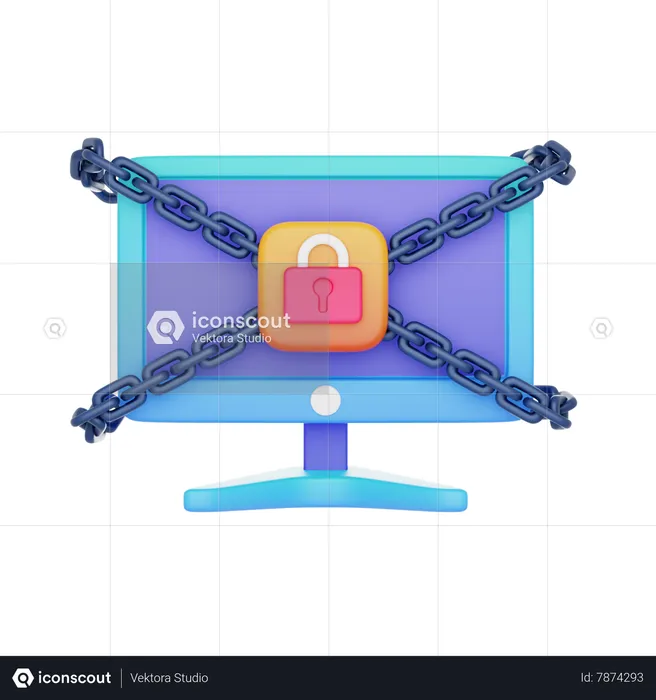 Locked Computer  3D Icon